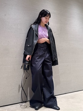「アイテム（ライダースジャケット）」を使った、FRAY I.Dさん（レディース・153cm）の秋コーディネート