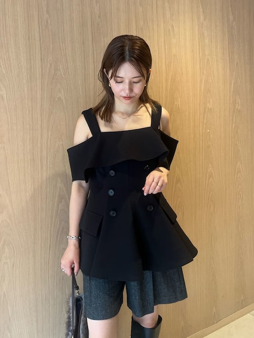 FRAY I.D ブラック ペプラムトップス 半袖 FRAY I.D tシャツ オフショルペプラムトップス レディース