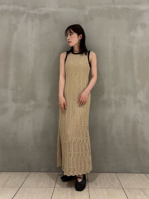 【美品】FRAY I.D レースモチーフニットワンピース ノースリーブ メッシュ メッシュレースアメスリニットワンピース（マキシ丈/ロング