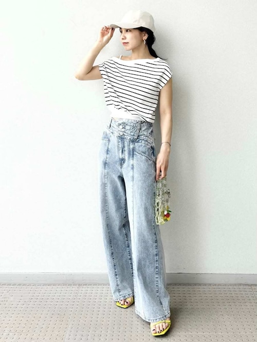 魅力の アシメダブルウエストワイドデニムパンツ（その他パンツ）｜FRAY トップス