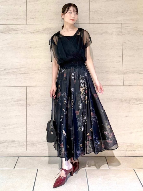 【新品】FRAY I.Dフレイアイディーボタニカルプリントシアータックスカート ボタニカルプリントシアータックスカート(ロングスカート