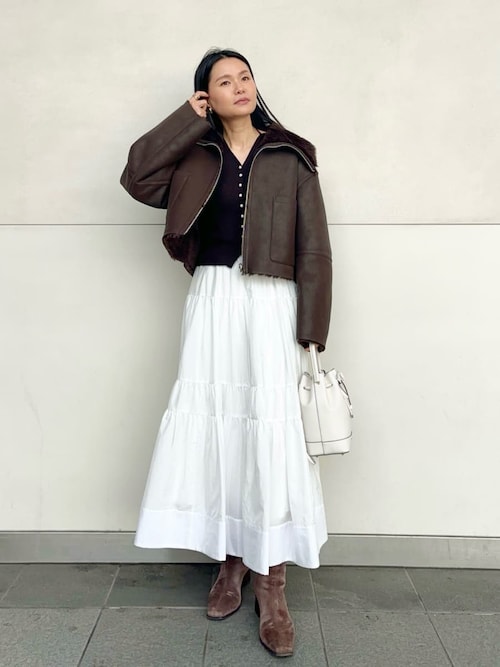 ange FRAY I.D リブカーディガンティアードスカートセットアップ FRAY I.D（フレイ・アイディー） ワンピース リブカーディガン