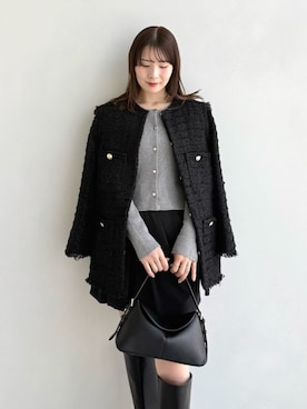 「アイテム（ノーカラージャケット）」を使った、FRAY I.Dさん（レディース・158cm）の秋コーディネート
