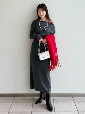「アイテム（ストール/ショール）」を使った、FRAY I.Dさん（レディース・158cm）の冬コーディネート