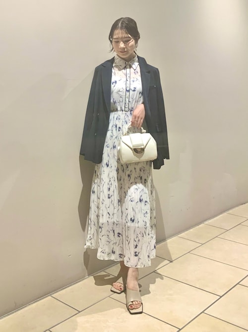 00サイズ】ステンカラープリーツプリントワンピース（ワンピース