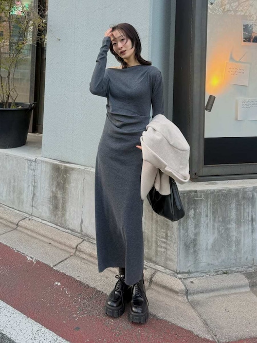 セール】タックドレープワンショルリブニットワンピース（ワンピース