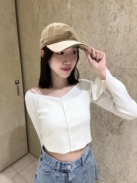 「アイテム（キャップ、イエロー系）」を使った、FRAY I.Dさん（レディース・160cm）の夏コーディネート