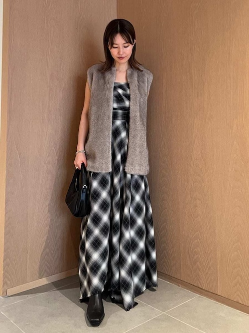 FRAY I.D　オンブレチェックワンピース FRAY I.D ワンピース オンブレチェックアシメヘムキャミドレス