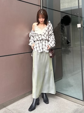 FRAY I.D（フレイアイディー）の「シャンブレーサテンプリーツ