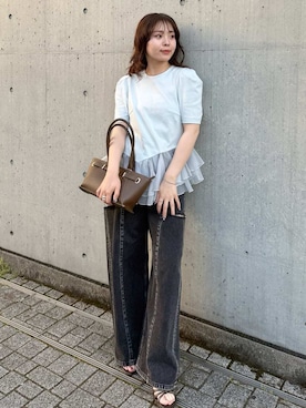 「FRAY I.D（フレイアイディー）の【00サイズあり】カットアウトバレルデニムパンツ（デニムパンツ、ブラック系）」を使った、FRAY I.Dさんの春コーディネート