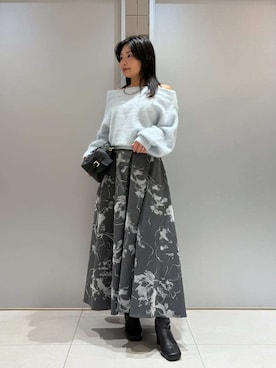 「FRAY I.D（フレイアイディー）のフォックスカシミアオフショルプルオーバー（Tシャツ/カットソー、ブルー系）」を使った、FRAY I.Dさんの秋コーディネート