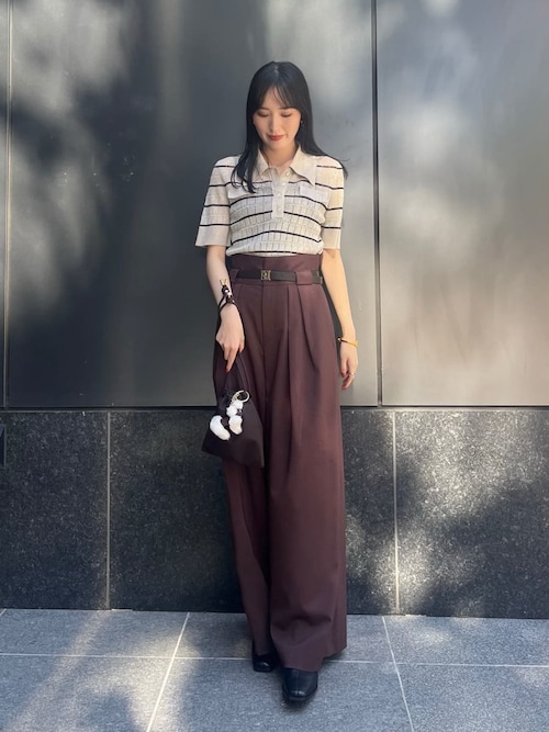 FRAY ID ノースリーブポロニット ブラック/ホワイト ノースリーブケーブルニットポロ／ウォッシャブル(ポロシャツ