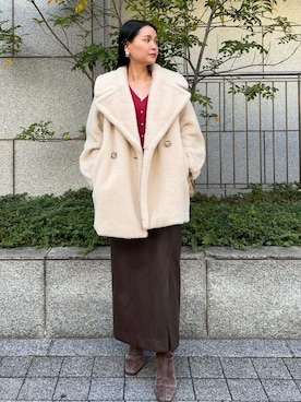 「アイテム（ノーカラージャケット）」を使った、FRAY I.Dさん（レディース・161cm）の冬コーディネート