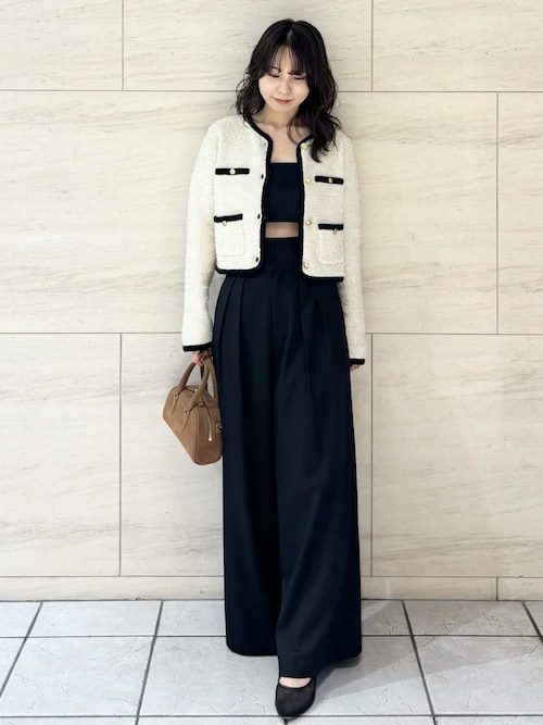 フレイアイディー　ミックスツイードニットカーディガン　ノーカラー　ブラック　黒 ミックスツイードニットカーディガン | フレイ アイディー(FRAY I.D