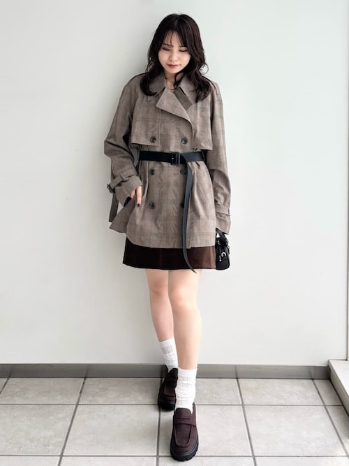 FRAY I.D ベルト付きビッグカラーショートコート ピンクベージュ