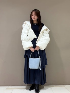 「FRAY I.D（フレイアイディー）の【撥水】2wayファーフードショートダウンコート（ダウンジャケット/コート、ホワイト系）」を使った、FRAY I.Dさんの秋コーディネート