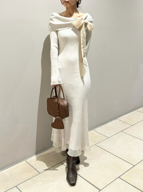 frayid オフショルコンビリボンリブニットワンピース 極美品 FRAY I.D