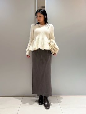 「FRAY I.D（フレイアイディー）のハイウエストＩラインスカート（スカート、ブラウン系）」を使った、FRAY I.Dさんの秋コーディネート