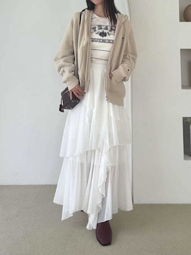 「アイテム（チューブトップ）」を使った、FRAY I.Dさん（レディース・159cm）の秋コーディネート