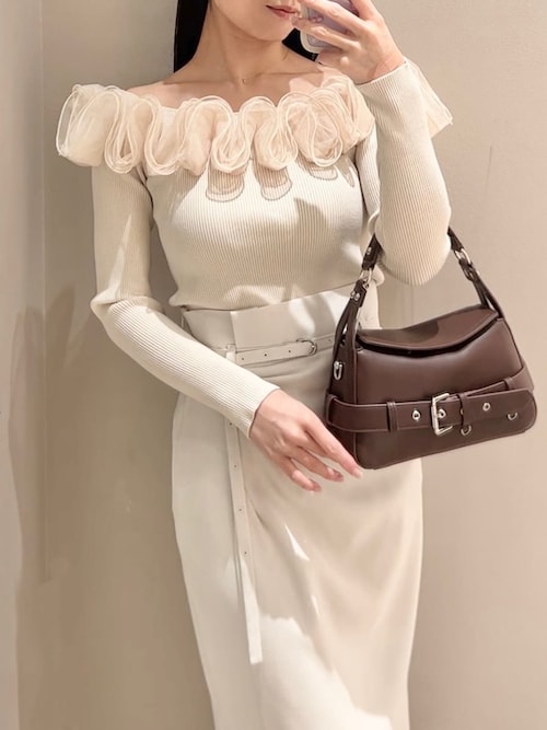 ピナコ　FRAY I.D フリルコンビオフショルダーリブニット FRAY I.D｜フリルコンビオフショルダーリブニット | Rakuten Fashion