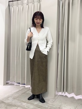 「SENSE OF PLACE by URBAN RESEARCH（センスオブプレイスバイアーバンリサーチ）のパッチワークVネックカーディガン（カーディガン/ボレロ）」を使った、りなてぃさん（レディース・154cm）の秋コーディネート