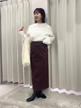 「SENSE OF PLACE by URBAN RESEARCH（センスオブプレイスバイアーバンリサーチ）のポンチタイトスカート（スカート）」を使った、りなてぃさん（レディース・154cm）の冬コーディネート