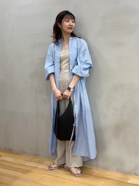 りなてぃさんの「リネンライクハイウエストワイドパンツ」を使ったコーディネート