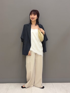 「SENSE OF PLACE by URBAN RESEARCH(センスオブプレイスバイアーバンリサーチ)の『UR TECH DRYLUXE』リネンライクジャケット(テーラードジャケット、グレー系)」を使った、りなてぃさん(レディース・154cm)の夏コーディネート