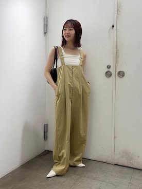 「低身長」｜「アイテム（サロペット/オーバーオール）」を使った、りなてぃさん（レディース・154cm）の秋コーディネート