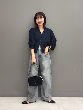 「アイテム（カーディガン/ボレロ、ブルー系）」を使った、りなてぃさん（レディース・154cm）の秋コーディネート