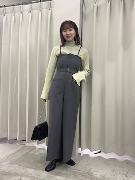 「低身長」｜「アイテム（サロペット/オーバーオール）」を使った、りなてぃさん（レディース・154cm）の秋コーディネート