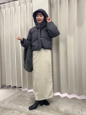 「SENSE OF PLACE by URBAN RESEARCH（センスオブプレイスバイアーバンリサーチ）のポンチタイトスカート（スカート）」を使った、りなてぃさん（レディース・154cm）の冬コーディネート