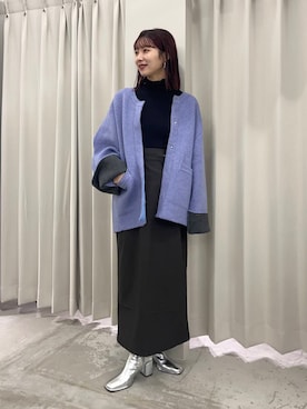 「アイテム（ノーカラーコート）」を使った、りなてぃさん（レディース・154cm）の秋コーディネート