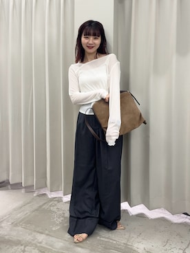 「SENSE OF PLACE by URBAN RESEARCH（センスオブプレイスバイアーバンリサーチ）の3タックスラックスワイドパンツ（その他パンツ）」を使った、りなてぃさん（レディース・154cm）の夏コーディネート