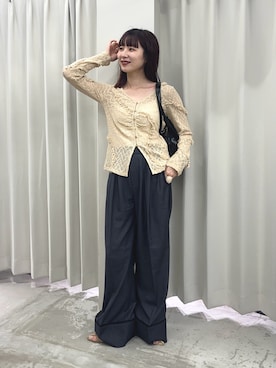 「SENSE OF PLACE by URBAN RESEARCH（センスオブプレイスバイアーバンリサーチ）の3タックスラックスワイドパンツ（その他パンツ）」を使った、りなてぃさん（レディース・154cm）の夏コーディネート