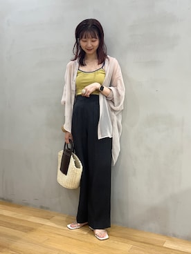 りなてぃさんの「リネンライクハイウエストワイドパンツ」を使ったコーディネート