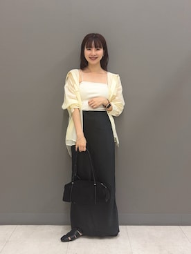 「SENSE OF PLACE by URBAN RESEARCH(センスオブプレイスバイアーバンリサーチ)のシアーフーディシャツ(シャツ/ブラウス、イエロー系)」を使った、りなてぃさん(レディース・154cm)の夏コーディネート