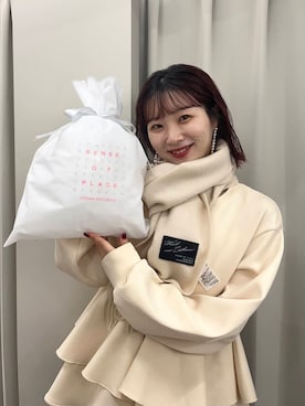 「SENSE OF PLACE by URBAN RESEARCH（センスオブプレイスバイアーバンリサーチ）のポンチタイトスカート（スカート）」を使った、りなてぃさん（レディース・154cm）の冬コーディネート