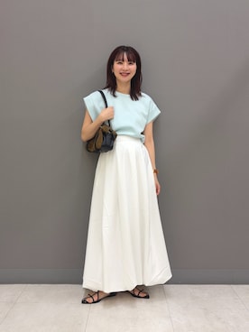 「SENSE OF PLACE by URBAN RESEARCH(センスオブプレイスバイアーバンリサーチ)のモチモチポンチTシャツ(Tシャツ/カットソー、ブルー系)」を使った、りなてぃさん(レディース・154cm)の夏コーディネート