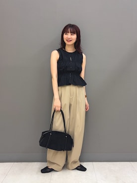 「SENSE OF PLACE by URBAN RESEARCH(センスオブプレイスバイアーバンリサーチ)のシャーリングギャザーセットワンピース(ワンピース、ブラック系)」を使った、りなてぃさん(レディース・154cm)の夏コーディネート