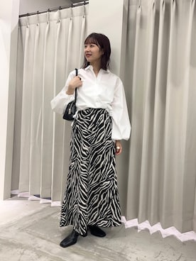 「SENSE OF PLACE by URBAN RESEARCH（センスオブプレイスバイアーバンリサーチ）のアニマルパターンナロースカート（スカート）」を使った、りなてぃさん（レディース・154cm）の秋コーディネート