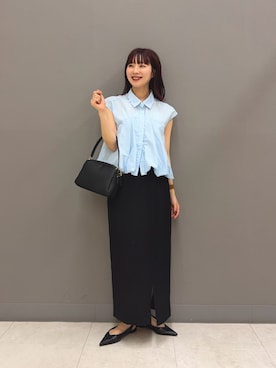 「SENSE OF PLACE by URBAN RESEARCH(センスオブプレイスバイアーバンリサーチ)の『イージーケア』フレンチスリーブバルーンシャツ(シャツ/ブラウス、ブルー系)」を使った、りなてぃさん(レディース・154cm)の夏コーディネート