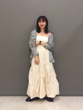 「SENSE OF PLACE by URBAN RESEARCH(センスオブプレイスバイアーバンリサーチ)のタックバルーンスカート(スカート、ホワイト系)」を使った、りなてぃさん(レディース・154cm)の夏コーディネート