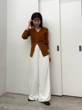 「SENSE OF PLACE by URBAN RESEARCH（センスオブプレイスバイアーバンリサーチ）のパッチワークVネックカーディガン（カーディガン/ボレロ）」を使った、りなてぃさん（レディース・154cm）の秋コーディネート