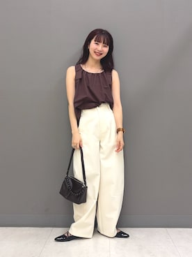 「SENSE OF PLACE by URBAN RESEARCH(センスオブプレイスバイアーバンリサーチ)のショルダーリボンブラウス(シャツ/ブラウス、ブラウン系)」を使った、りなてぃさん(レディース・154cm)の夏コーディネート