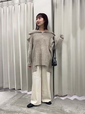 「肌見せ」｜「アイテム（スラックス）」を使った、りなてぃさん（レディース・154cm）の秋コーディネート