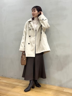 「マーメイドスカート」｜「アイテム（ステンカラーコート）」を使った、りなてぃさん（レディース・155cm）の冬コーディネート