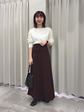 「オフショルダー」｜りなてぃさん（レディース・154cm）の冬コーディネート