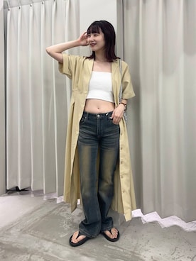 「アイテム（シャツワンピース）」を使った、りなてぃさん（レディース・154cm）の夏コーディネート