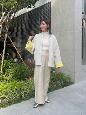 「アイテム（ノーカラーコート）」を使った、りなてぃさん（レディース・154cm）の夏コーディネート